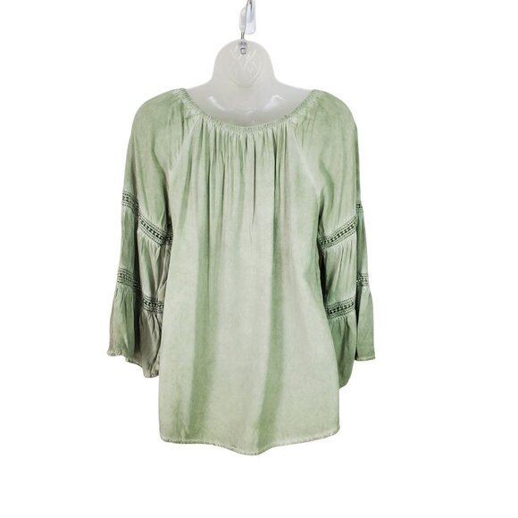 SPENSE Womens Blouse Small Peasant Bell Sleeves Embroidered‎ Tie Dye Green Boho - Picture 2 of 10